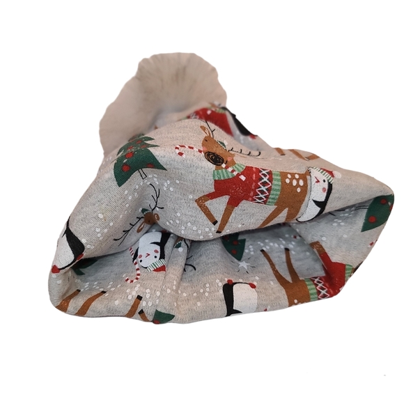 Slouchy Soft Pompom  Beanie Holiday print  kids 0/S - Picture 8 of 8